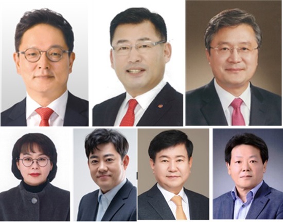 (사진위 왼쪽부터)제주시갑, 구자헌 김영진 장성철 예비후보. (사진아래 왼쪽부터)제주시을, 김효 부상일 예비후보, 서귀포시, 강경필 허용진 예비후보.