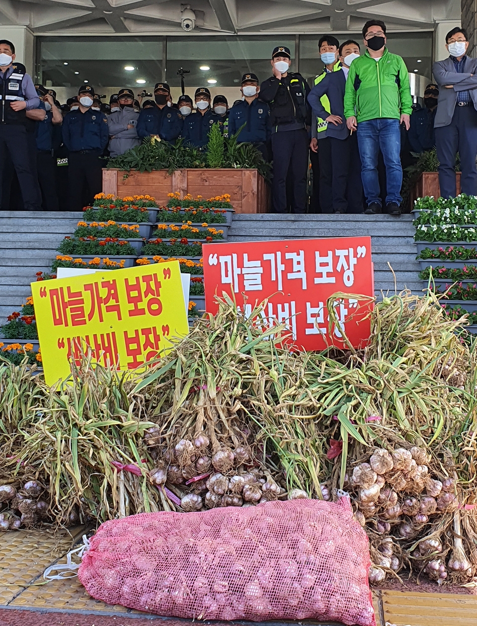 13일 오후 제주마늘생산자협회가 제주도청 앞에서 기자회견을 갖고 마늘 생산비 보장과 정부 수매량 확대를 주장하고 있다.