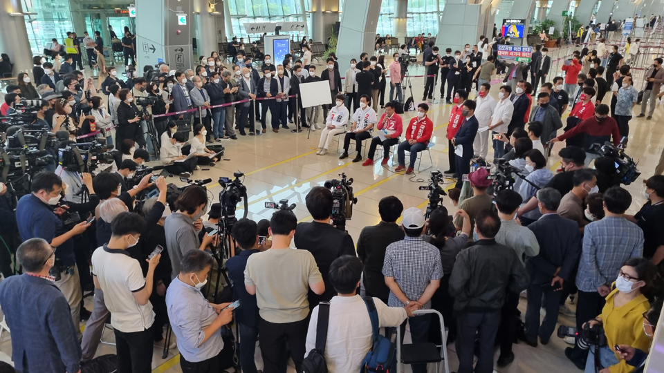 국민의힘 허향진 제주도지사 후보와 오세훈 서울시장 후보, 김은혜 경기도지사 후보, 부상일 제주시을 국회의원 후보 기자회견