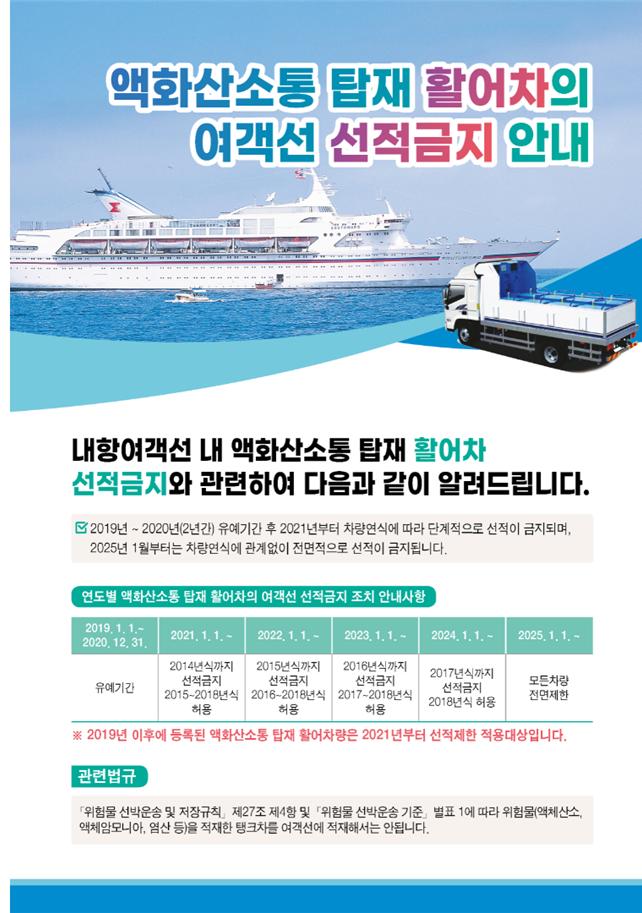 ▲ 액화산소통 탑재 활어차 여객선 이용 제한 안내 포스터 ⓒ채널제주
