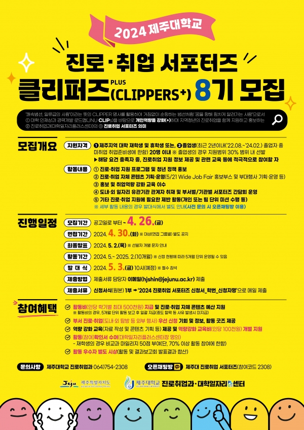 제주대, 진로취업 서포터즈 ‘JNU CLIPPERS+ 8기’ 모집