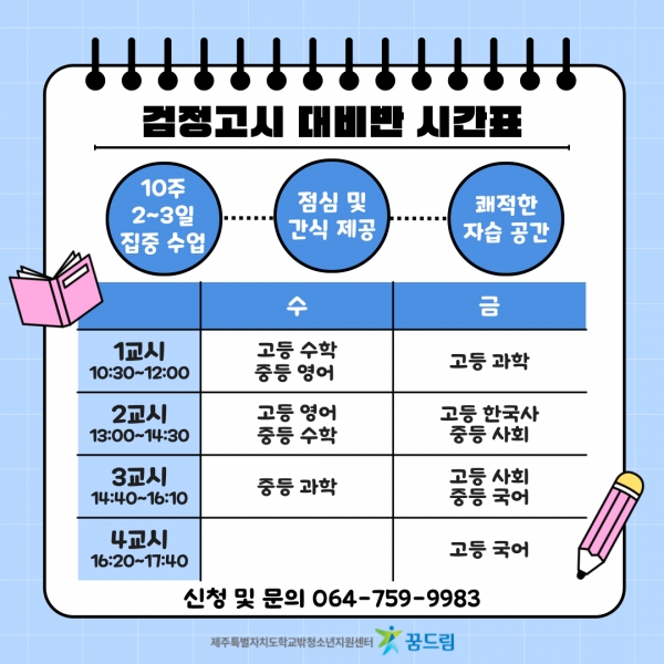 제주특별자치도학교밖청소년지원센터 꿈드림, 2차 검정고시 대비반 운영
