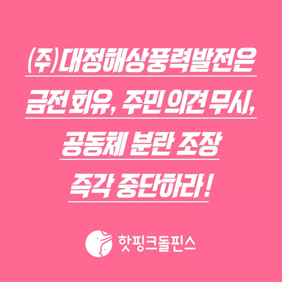 20일 핫핑크돌핀스 성명서 “개별 보상금 지급을 미끼로 재추진”