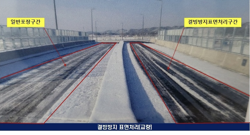 도로 열선 보다는 예산을 줄일 수 있고 겨울철 도로 안전을 책임질 수 있는 '결빙방지 표면처리 공법'이 상용화돼 주목을 끌고 있다.